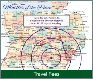 Travel Fees, map, Trudi Cooper Wedding Officiant